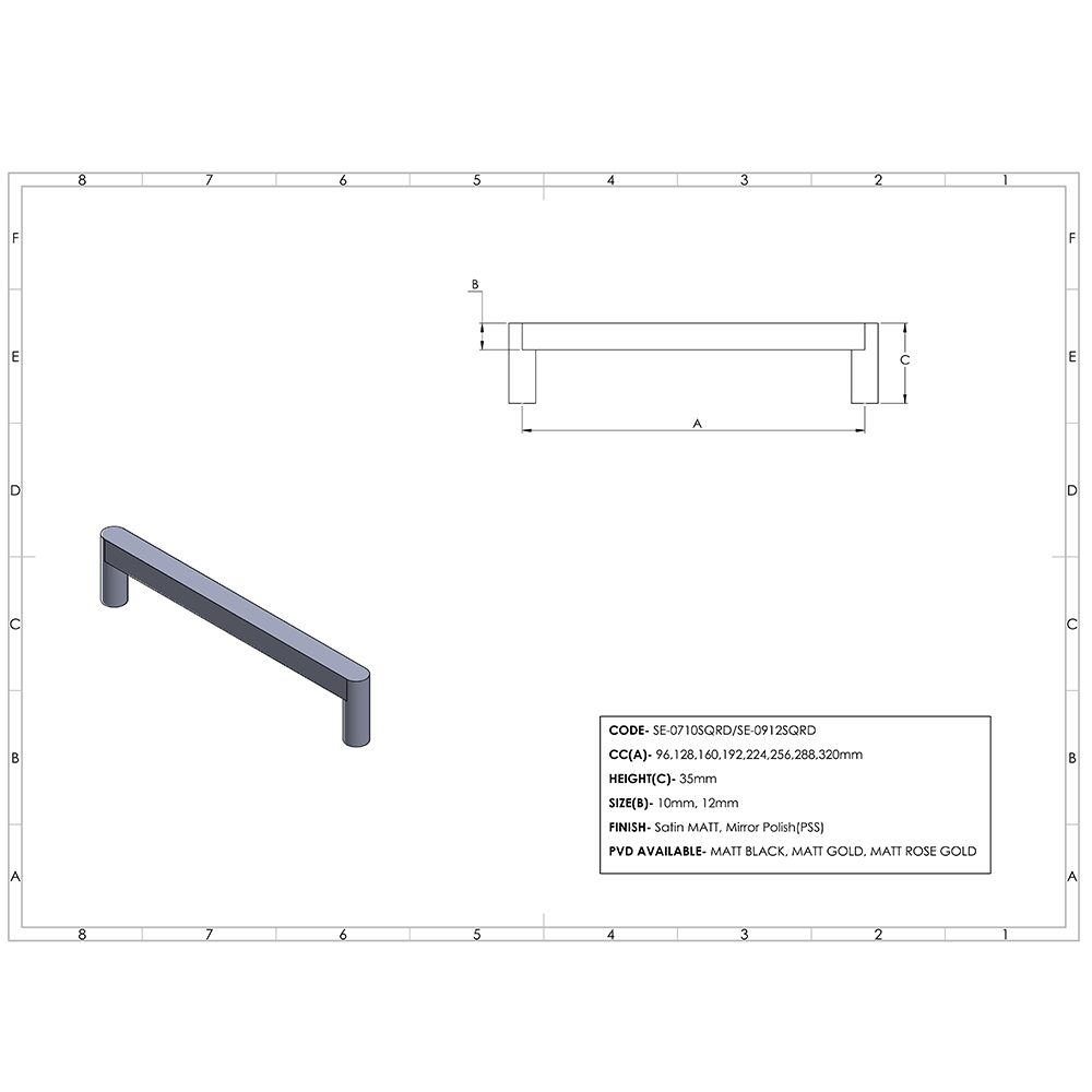 10 SQ RD - 12 SQRD Pull Handle